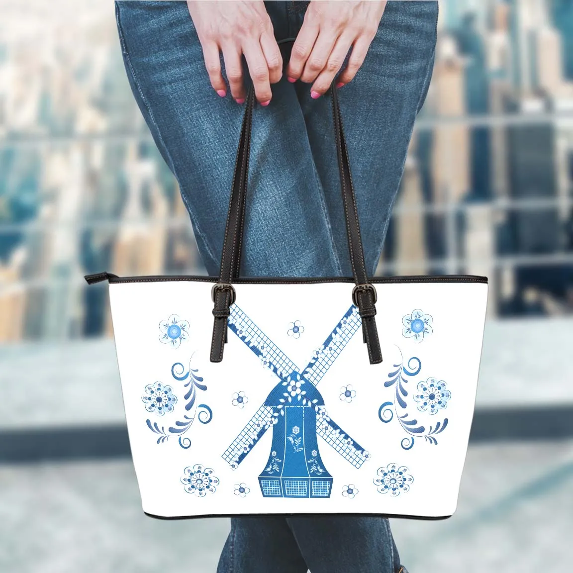Delft Blue Dutch Windmill Tote Bag