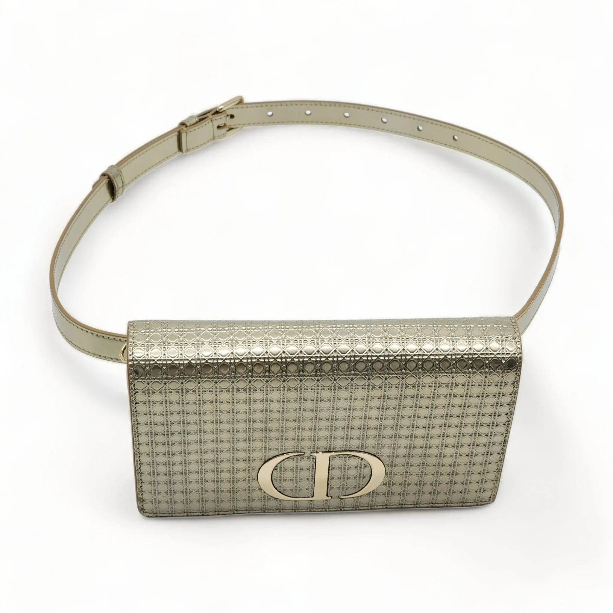Dior Metallic Patent Micro-Cannage 30 Montaigne Convertible Bag Gold