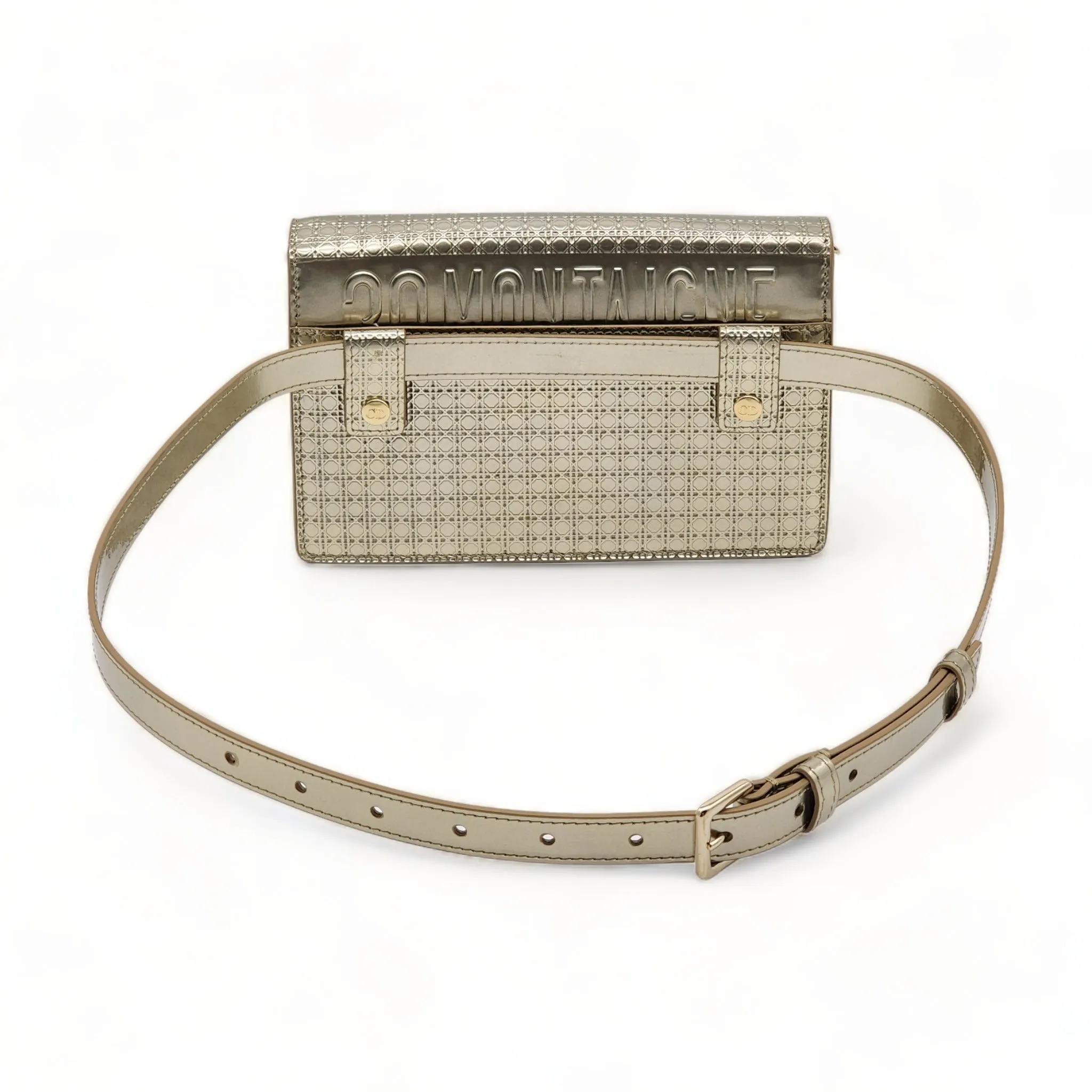 Dior Metallic Patent Micro-Cannage 30 Montaigne Convertible Bag Gold