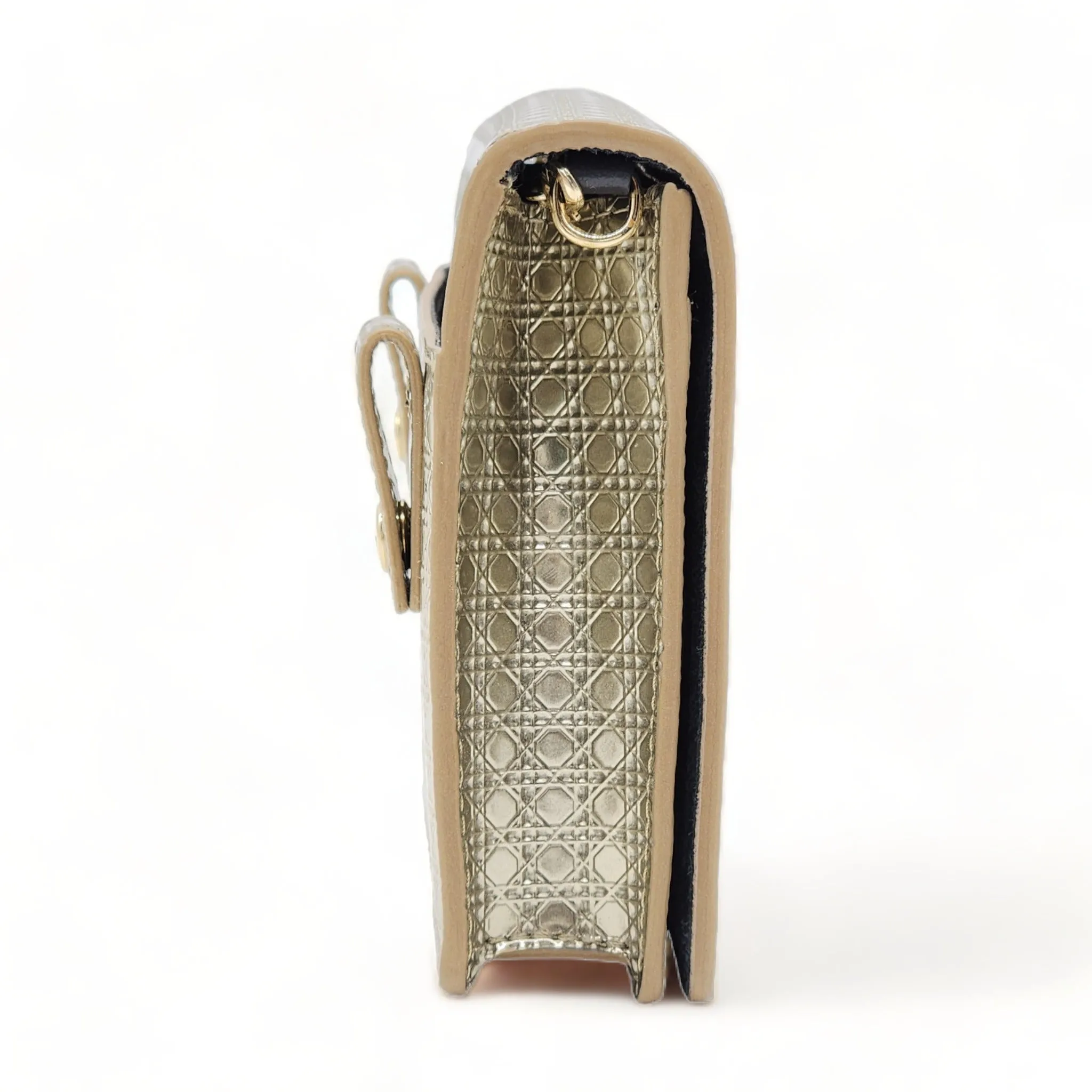 Dior Metallic Patent Micro-Cannage 30 Montaigne Convertible Bag Gold