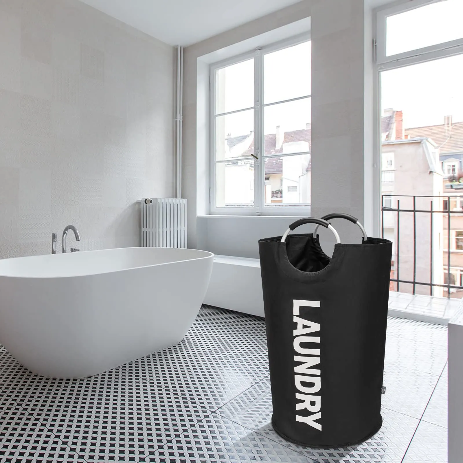 DOKEHOM 90L Large Laundry Basket, Collapsible Laundry Bag, Freestanding Tall Washing Bin