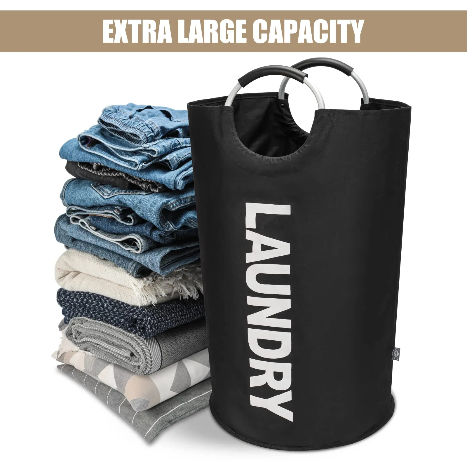 DOKEHOM 90L Large Laundry Basket, Collapsible Laundry Bag, Freestanding Tall Washing Bin