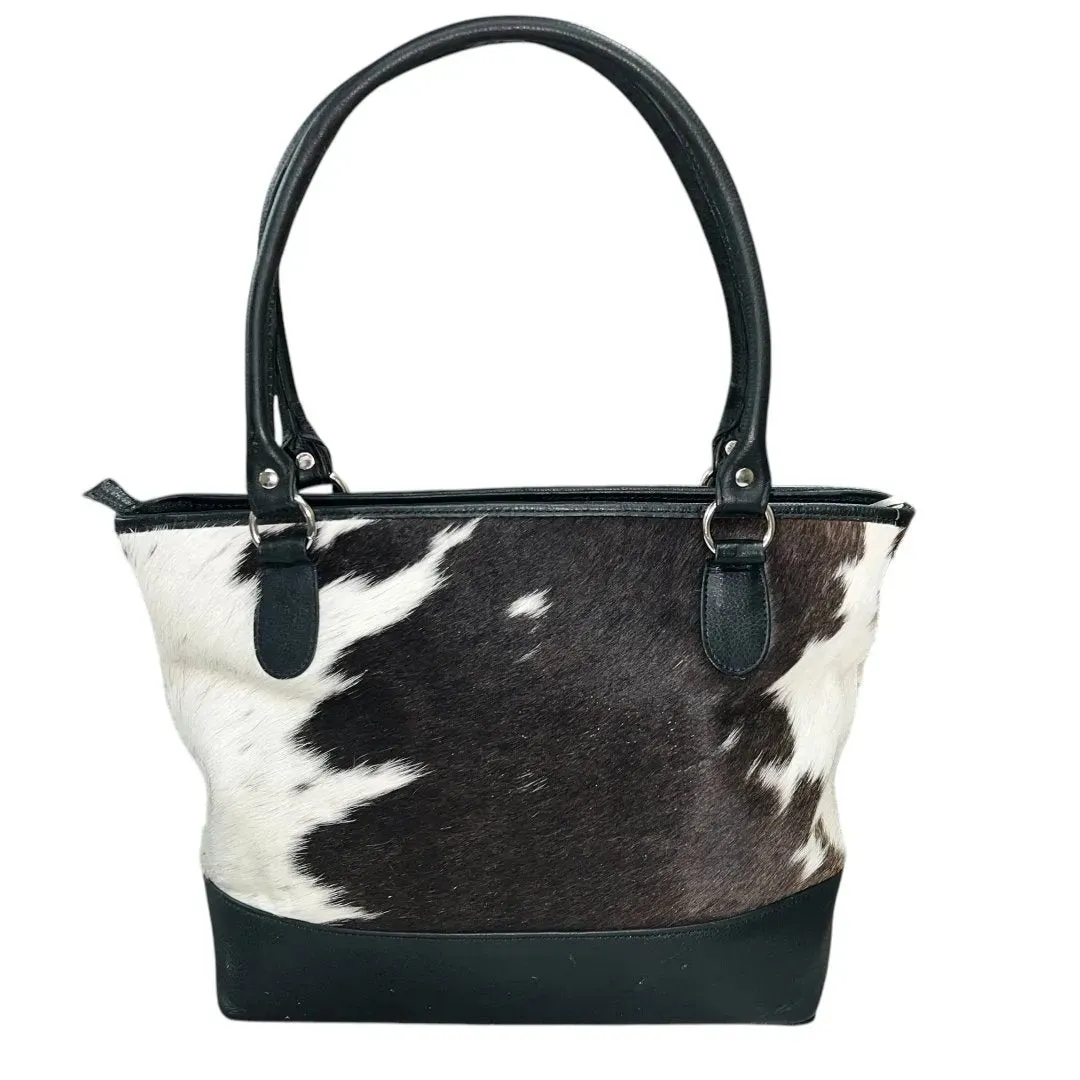 Double-Sided Genuine Cowhide Tote Bag with Leather Accents