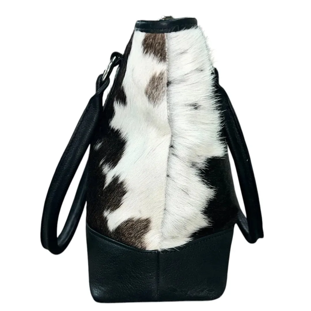 Double-Sided Genuine Cowhide Tote Bag with Leather Accents