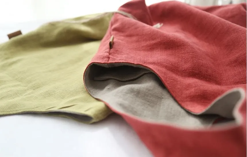 Double-sided Linen Tote Bag Handmade, Red Orange or Yellow Green, Mini Linen Bag, Red Linen Bag, Green Linen Bag, Women's Bag, Eco Bag,