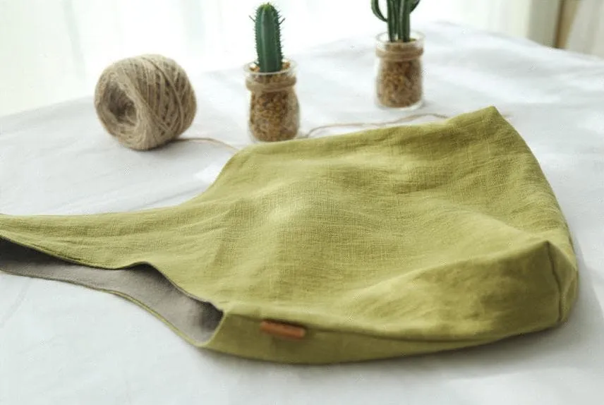 Double-sided Linen Tote Bag Handmade, Red Orange or Yellow Green, Mini Linen Bag, Red Linen Bag, Green Linen Bag, Women's Bag, Eco Bag,
