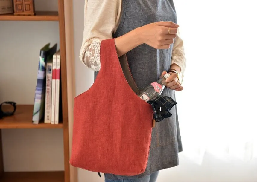 Double-sided Linen Tote Bag Handmade, Red Orange or Yellow Green, Mini Linen Bag, Red Linen Bag, Green Linen Bag, Women's Bag, Eco Bag,