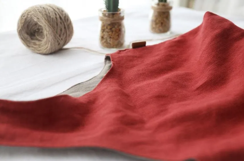 Double-sided Linen Tote Bag Handmade, Red Orange or Yellow Green, Mini Linen Bag, Red Linen Bag, Green Linen Bag, Women's Bag, Eco Bag,
