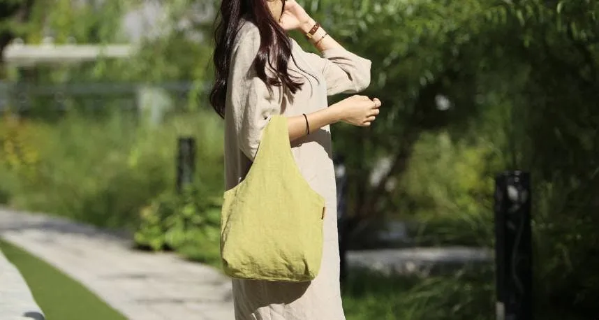 Double-sided Linen Tote Bag Handmade, Red Orange or Yellow Green, Mini Linen Bag, Red Linen Bag, Green Linen Bag, Women's Bag, Eco Bag,