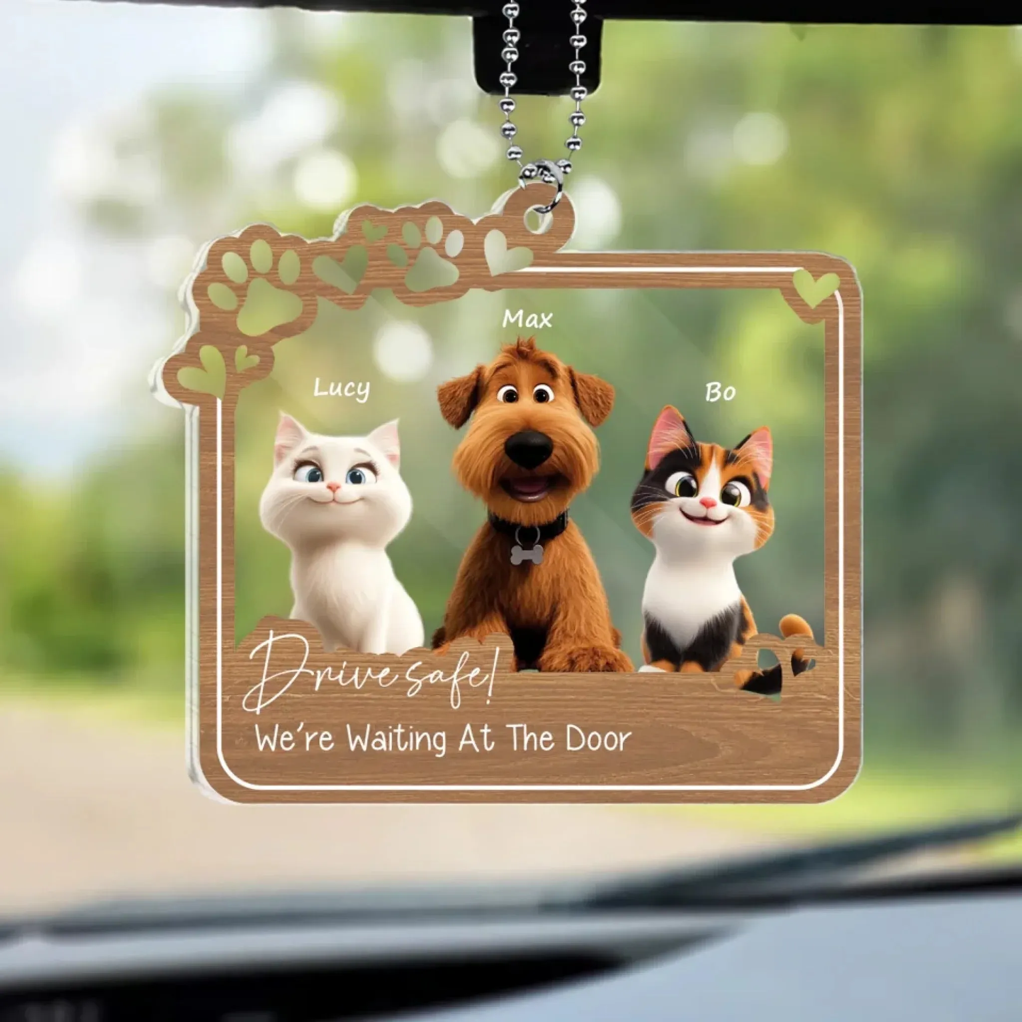 Drive Safe! We’re Waiting At The Door - Personalized Acrylic Car Hanger, Gift for Dog Mom/ Dog Dad