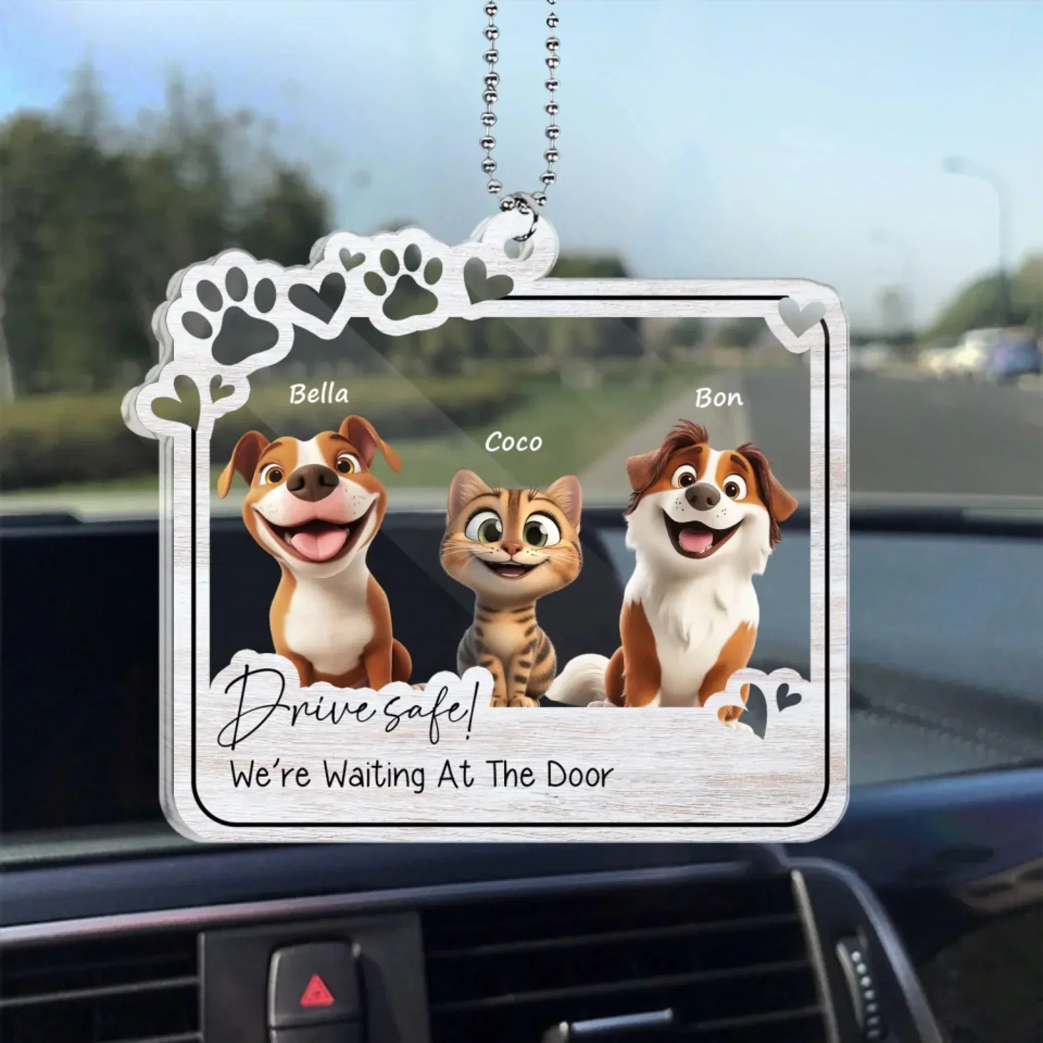 Drive Safe! We’re Waiting At The Door - Personalized Acrylic Car Hanger, Gift for Dog Mom/ Dog Dad
