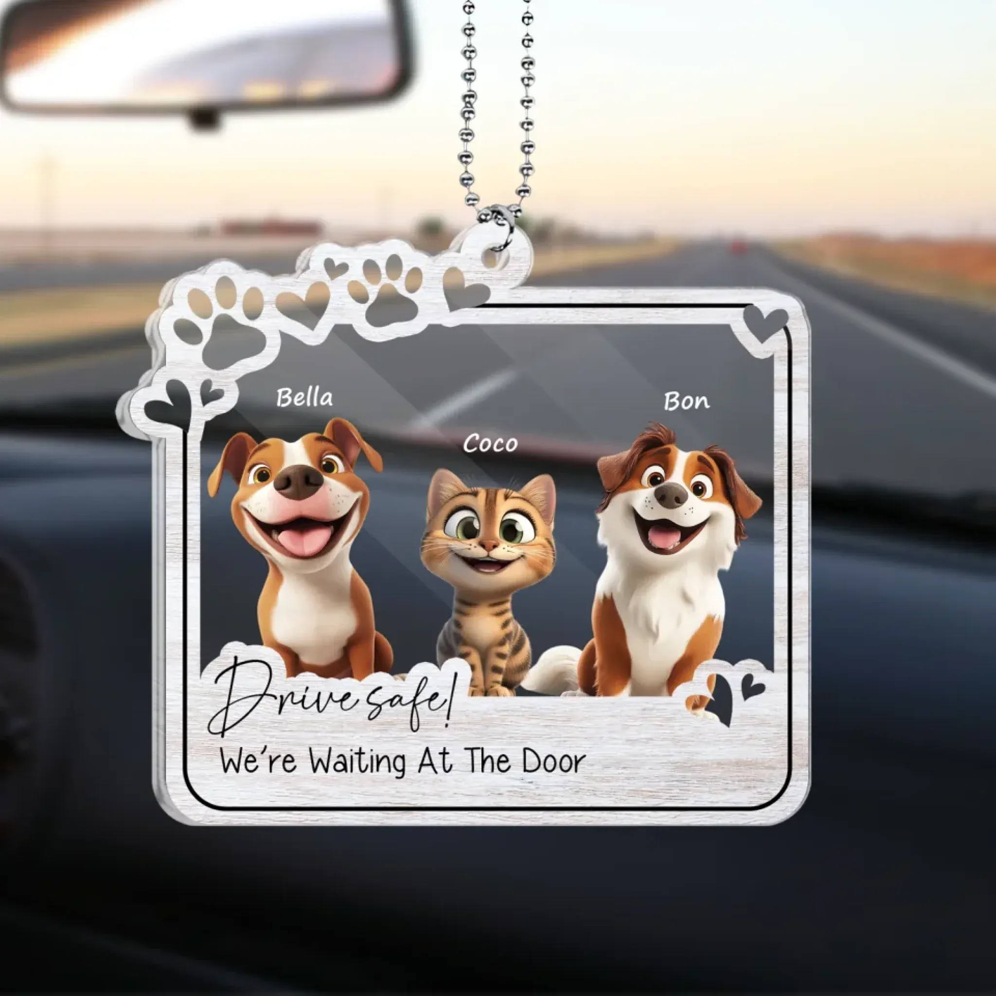 Drive Safe! We’re Waiting At The Door - Personalized Acrylic Car Hanger, Gift for Dog Mom/ Dog Dad