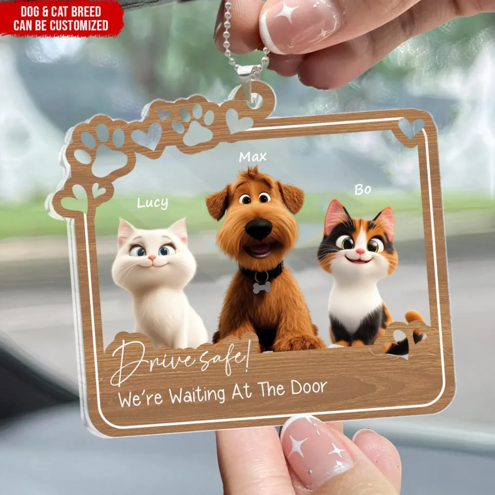 Drive Safe! We’re Waiting At The Door - Personalized Acrylic Car Hanger, Gift for Dog Mom/ Dog Dad