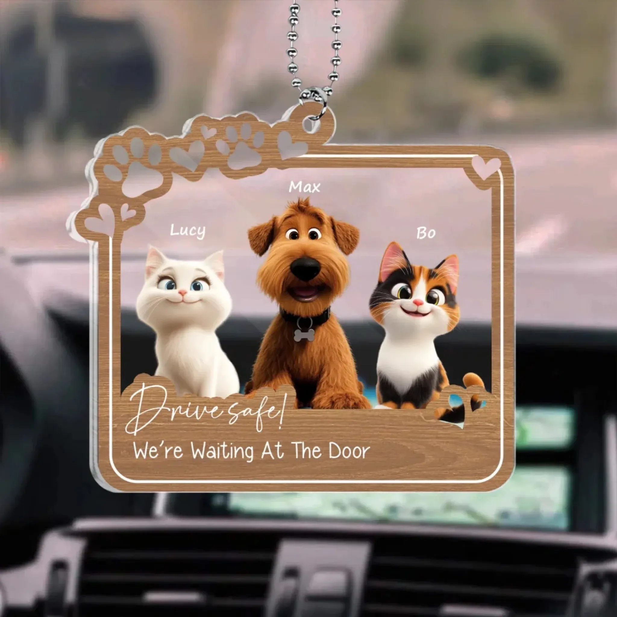 Drive Safe! We’re Waiting At The Door - Personalized Acrylic Car Hanger, Gift for Dog Mom/ Dog Dad