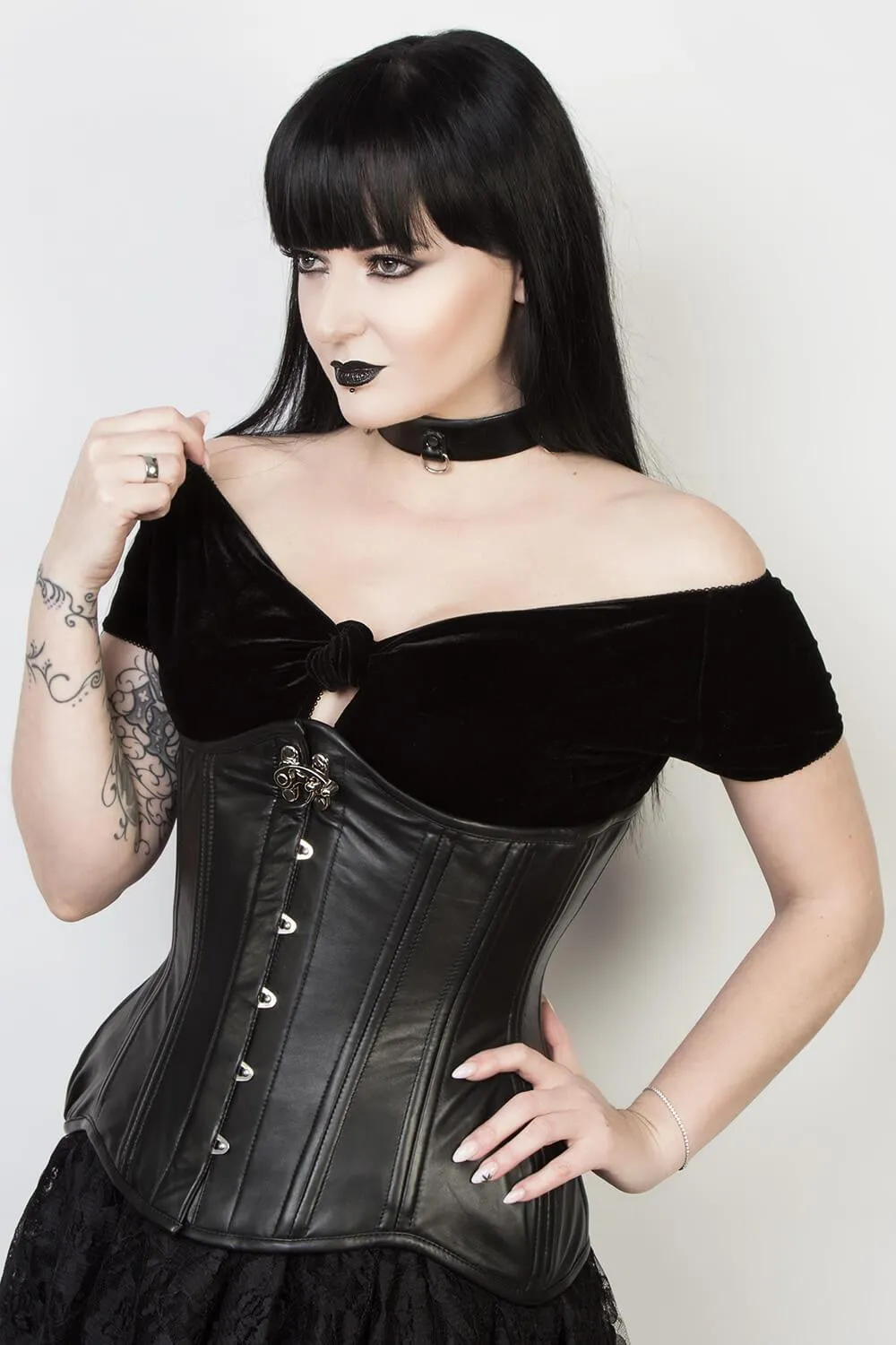 EL-144 - Custom Made Black Faux Leather Waist Training Corset (ELC-102)