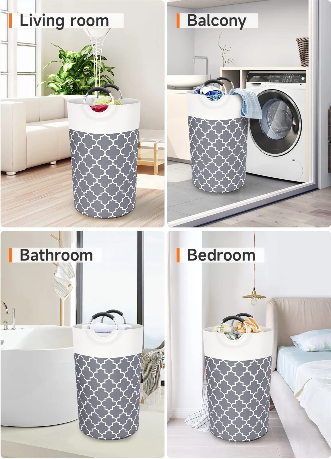 Fabspace Collapsible Tall Waterproof Laundry Basket with Handles for Travel Bathroom College Dorm Family