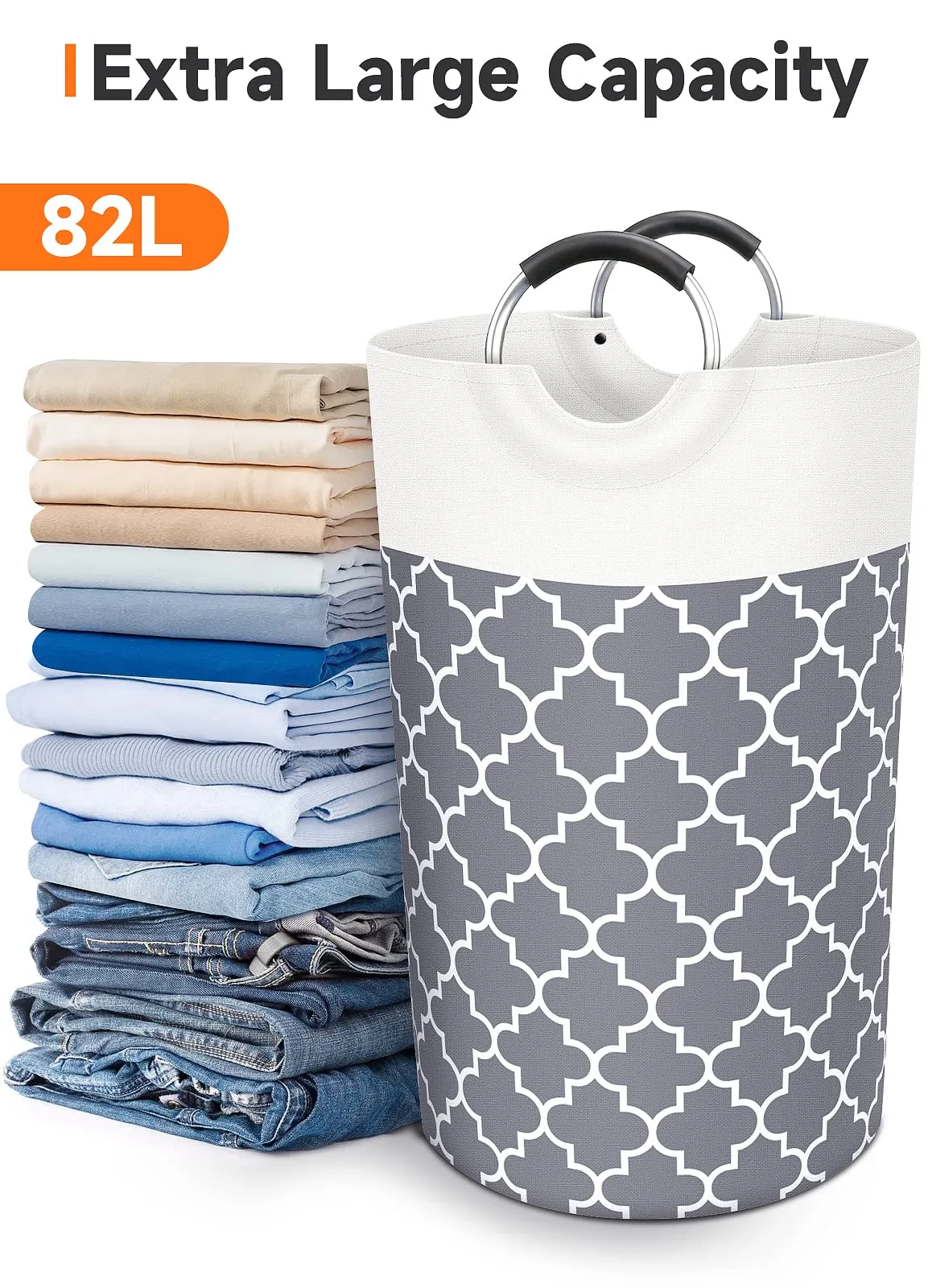 Fabspace Collapsible Tall Waterproof Laundry Basket with Handles for Travel Bathroom College Dorm Family