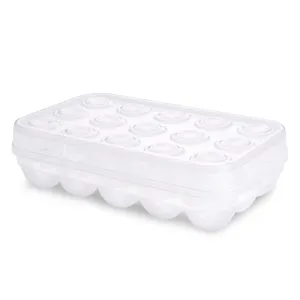 Flexzion Covered 15 Eggs Holder - Plastic Eggs Tray Container Dispenser Case Carton Box Carrier Stackable Storage Organizer Storer Keeper with Clear Lid Large Capacity for Refrigerator Fridge Home