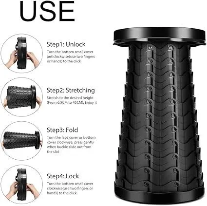 Folding Stool – Collapsible, Portable & Sturdy Telescoping Stool for Indoor & Outdoor Use
