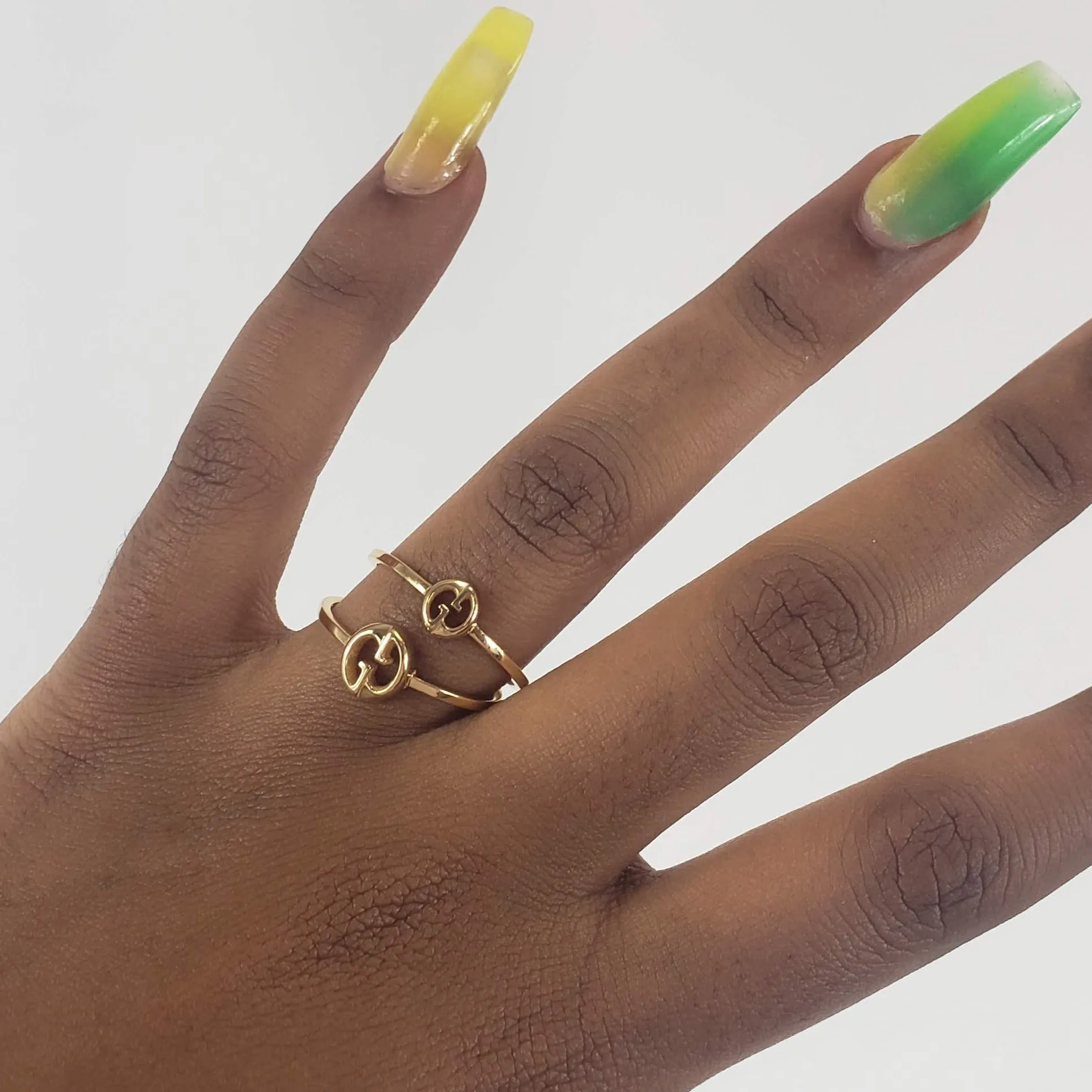 Gucci 1973 GG Double Connected Ring Set in Gold