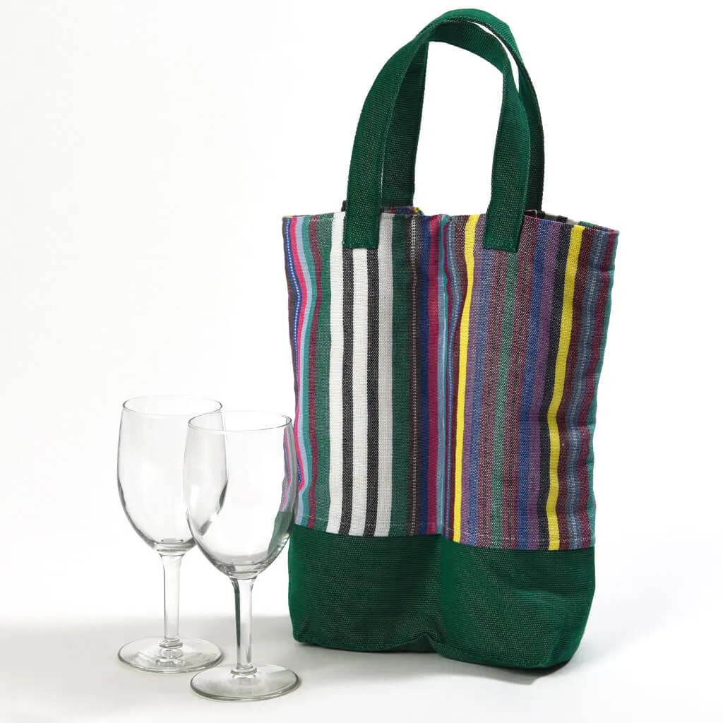 Hand Woven Wine Bottle Tote | Double in Soft Multi Stripe