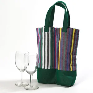 Hand Woven Wine Bottle Tote | Double in Soft Multi Stripe