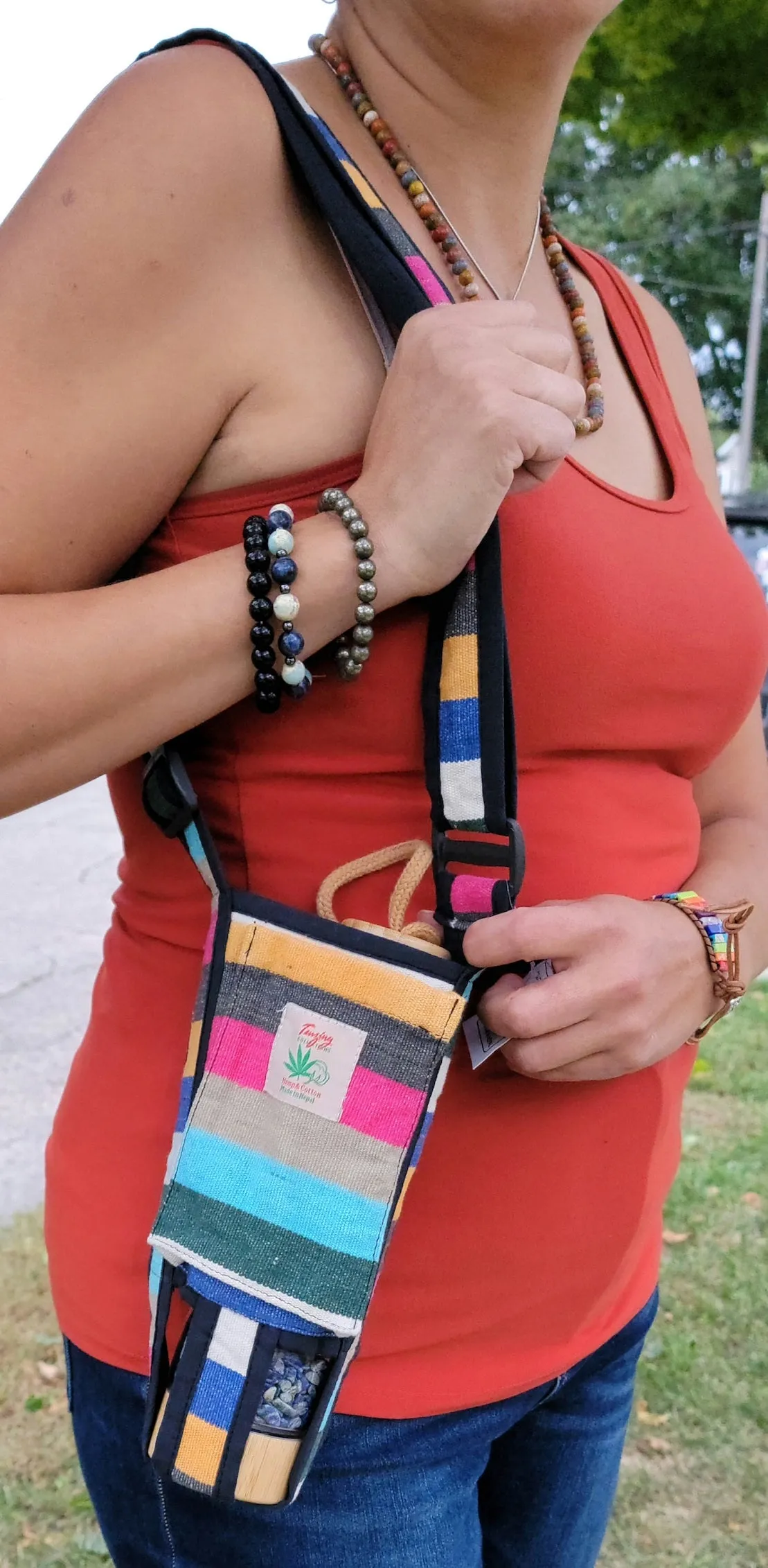 Hemp Water Bottle Carrier with Cell Phone Holder