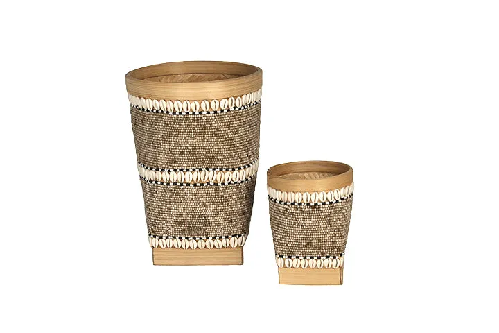 Indonesian Beaded Baskets- Nat/Shell