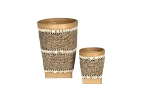 Indonesian Beaded Baskets- Nat/Shell