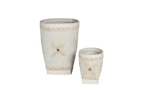 Indonesian Beaded Baskets- White/Floral
