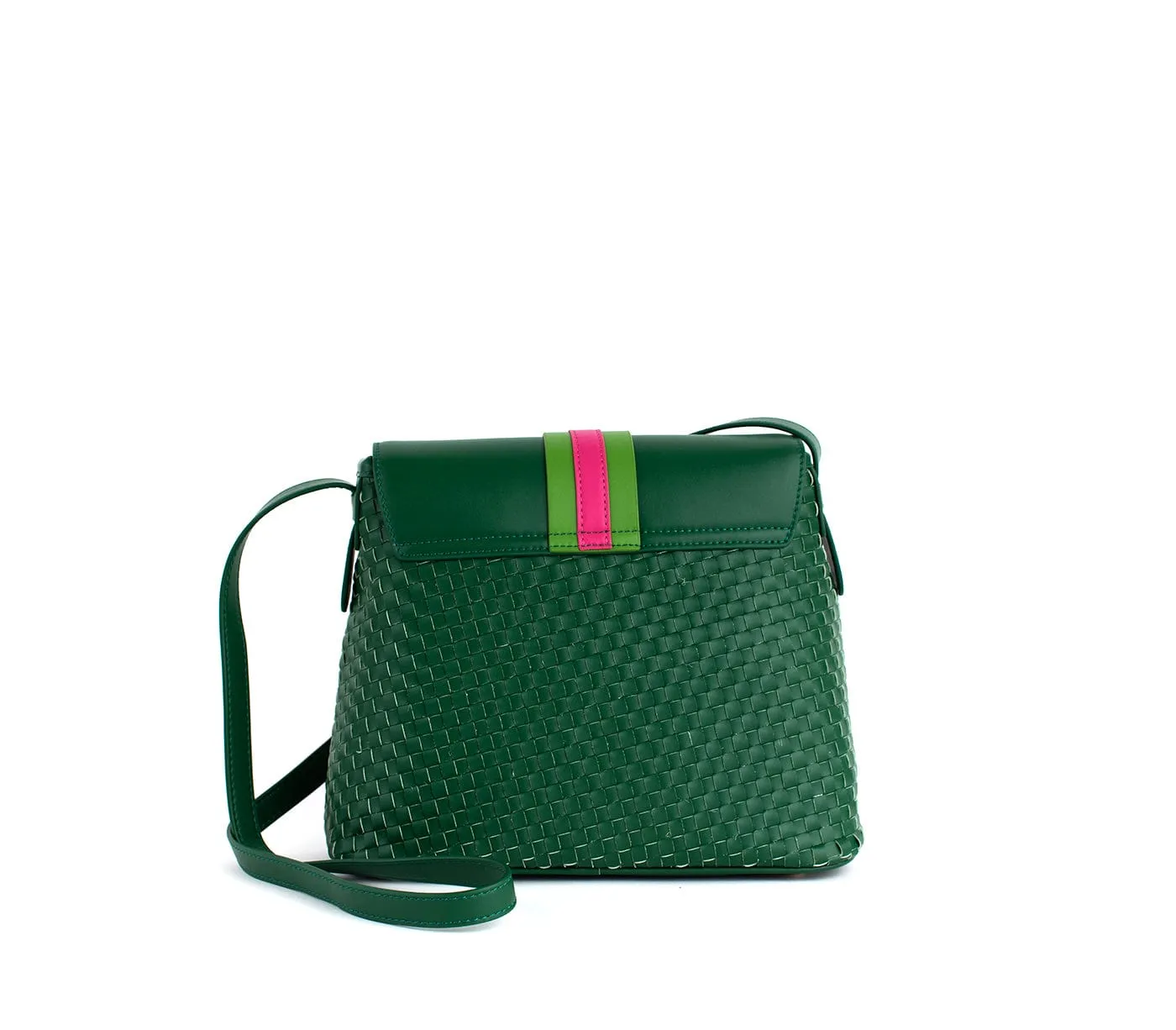 Kate Vegan Leather Basket Weave Crossbody Bag | Green