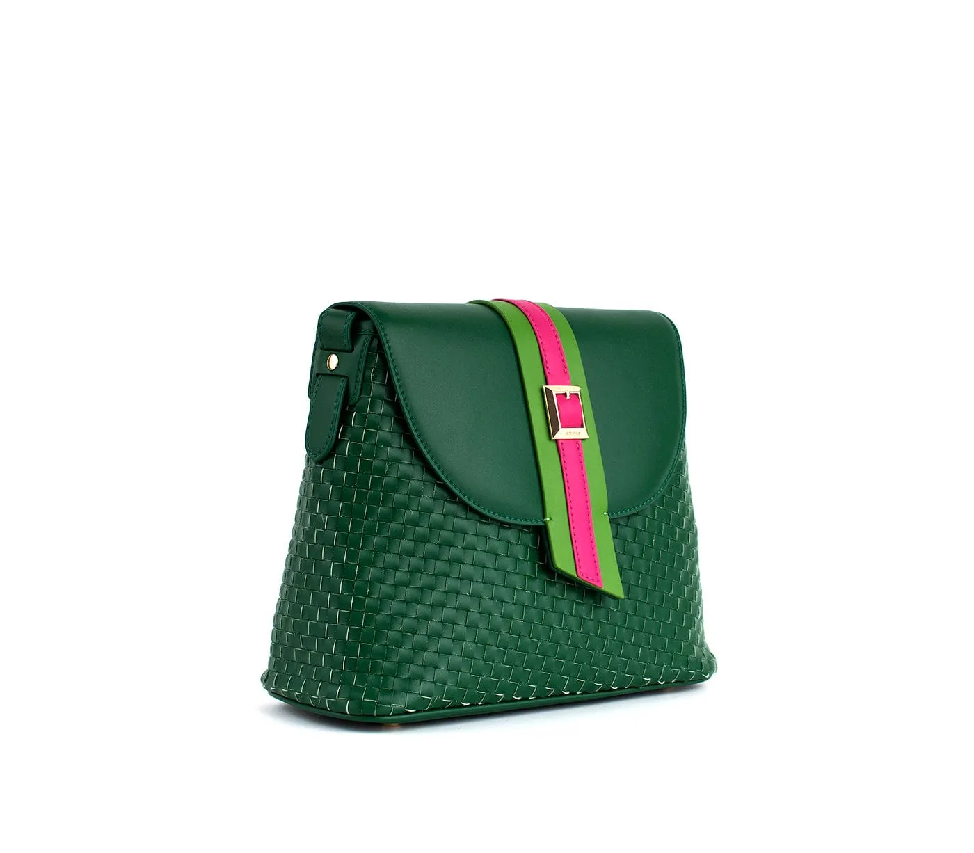 Kate Vegan Leather Basket Weave Crossbody Bag | Green