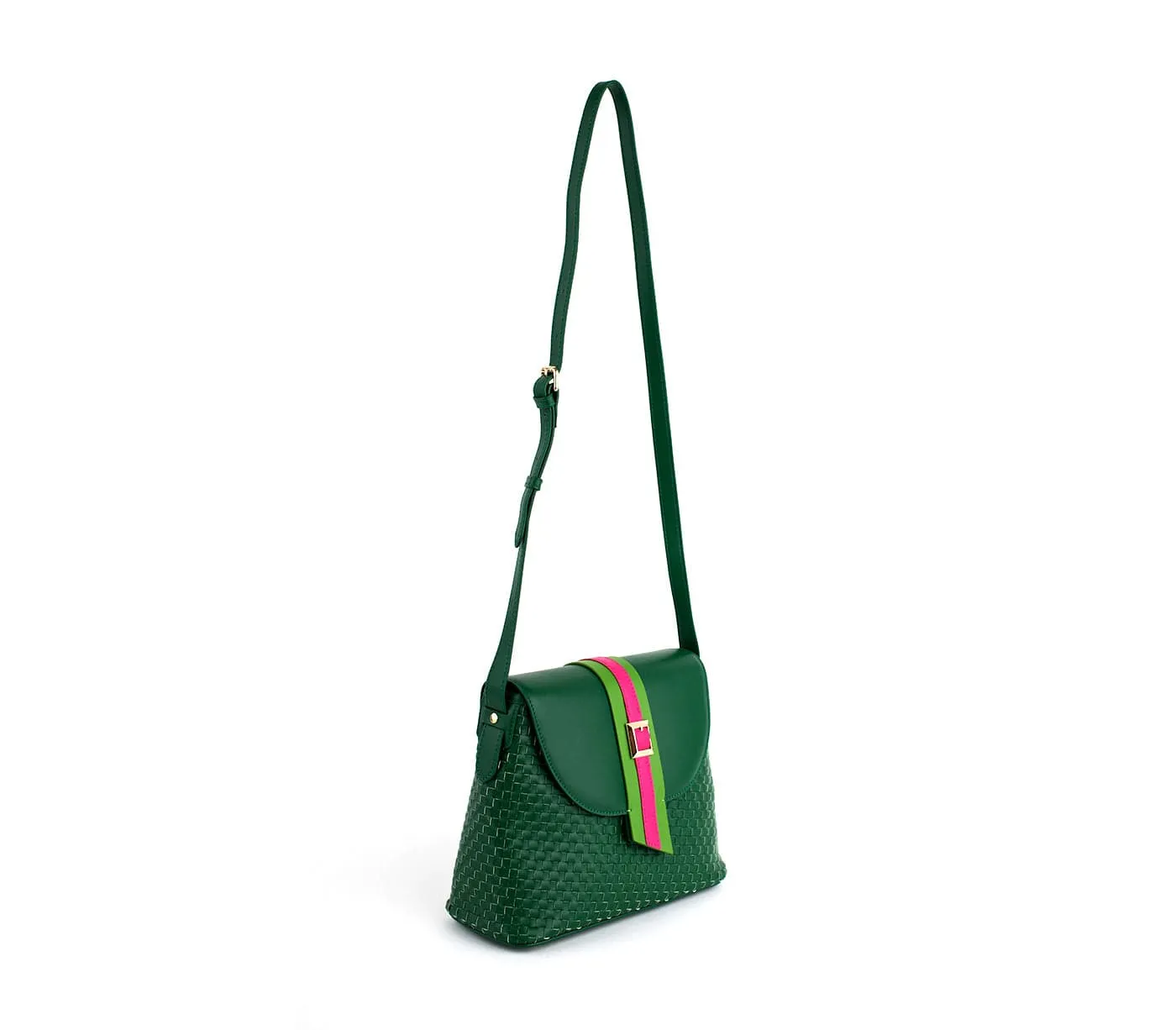 Kate Vegan Leather Basket Weave Crossbody Bag | Green