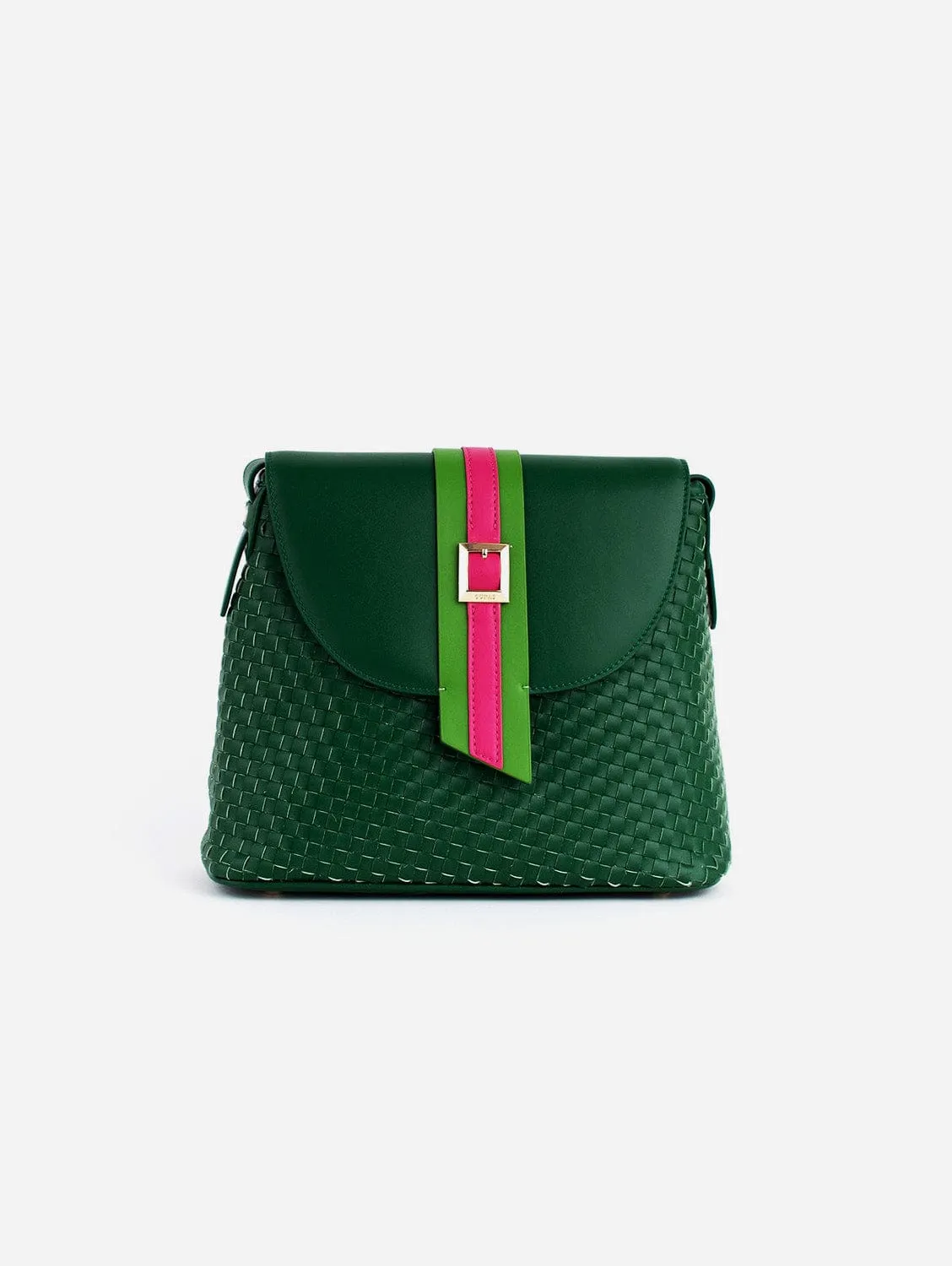 Kate Vegan Leather Basket Weave Crossbody Bag | Green
