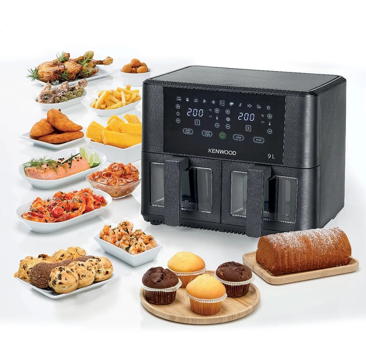 Kenwood 9L kHealthy Dual Basket Air Fryer with Window HFG95.000BK