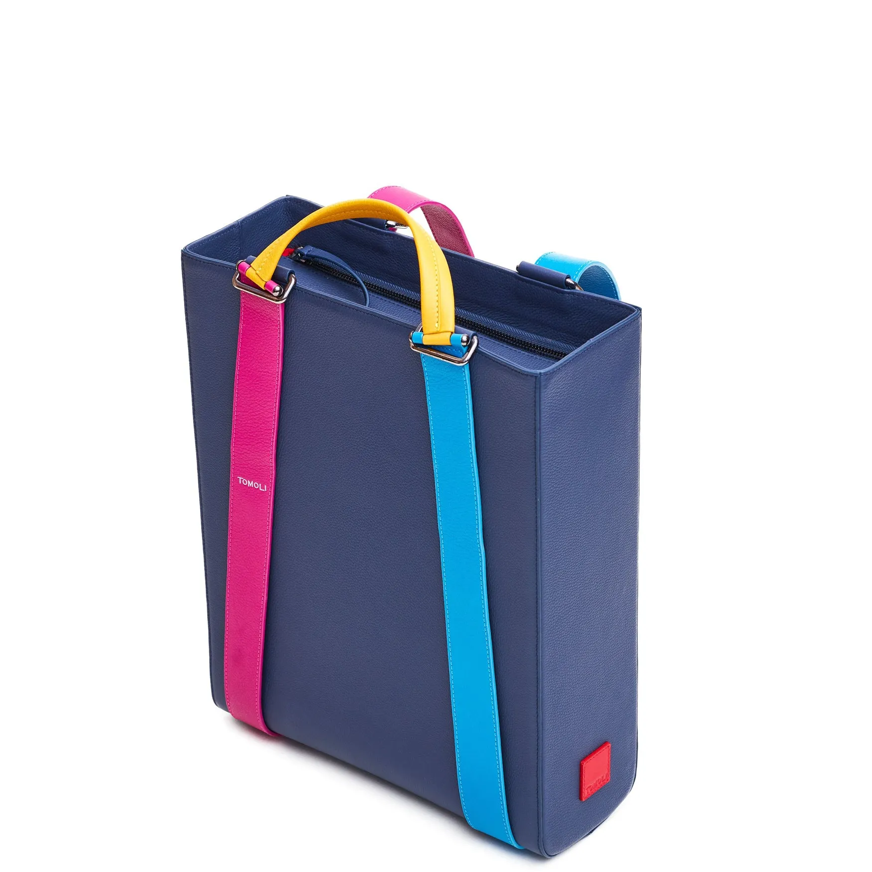 kora large convertible leather tote - eclectic denim