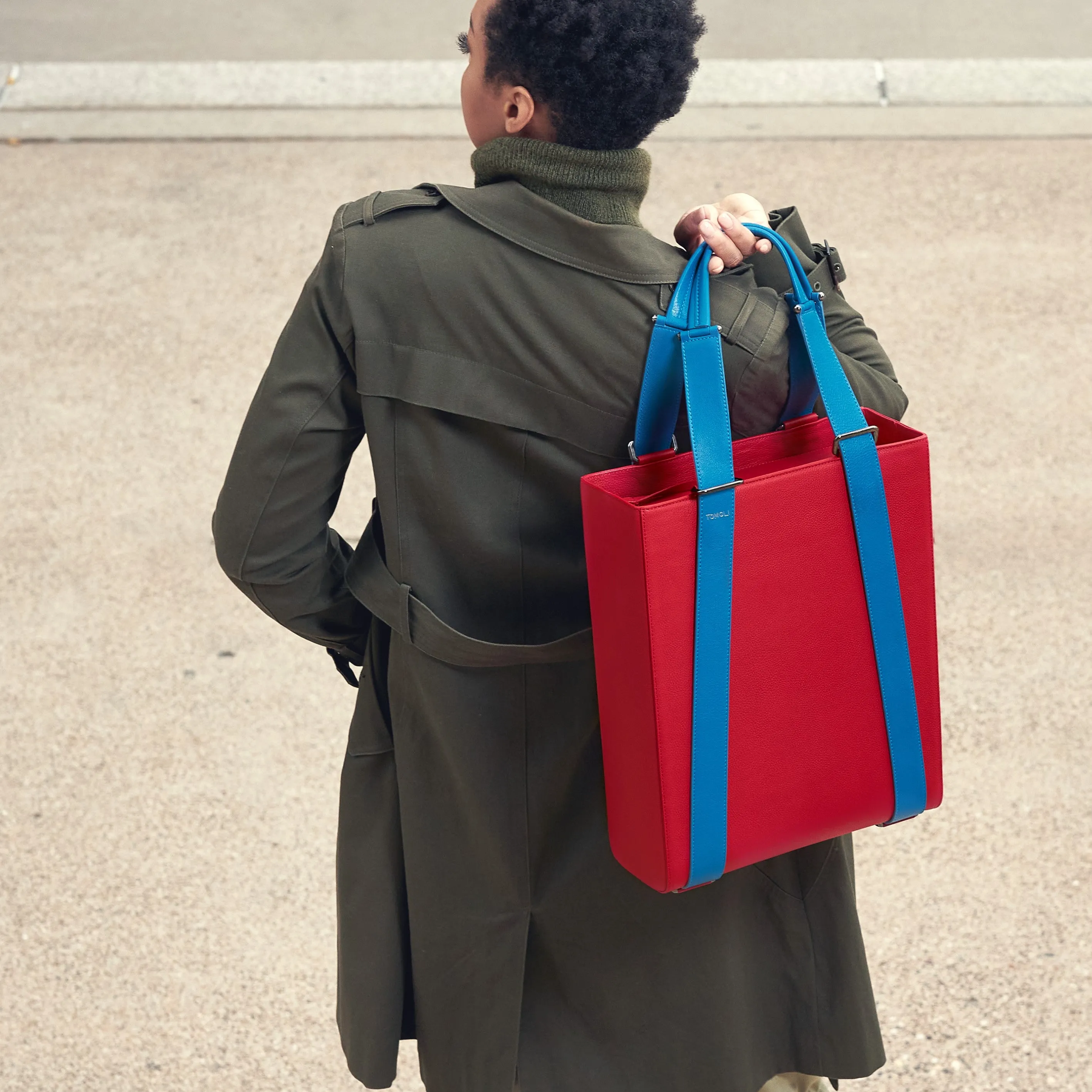 kora large convertible leather tote - sky red