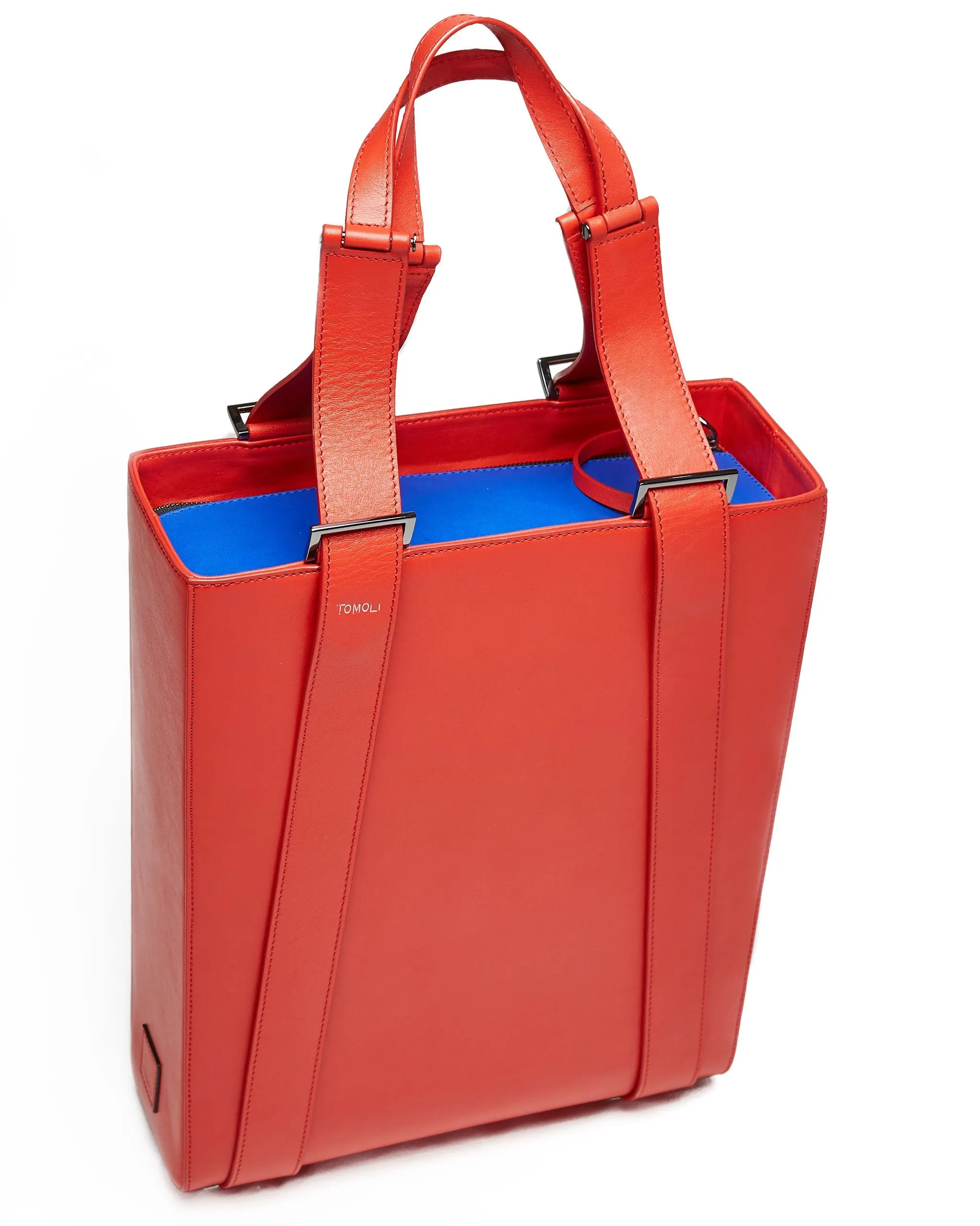 kora large convertible tote in aria leather - blue red