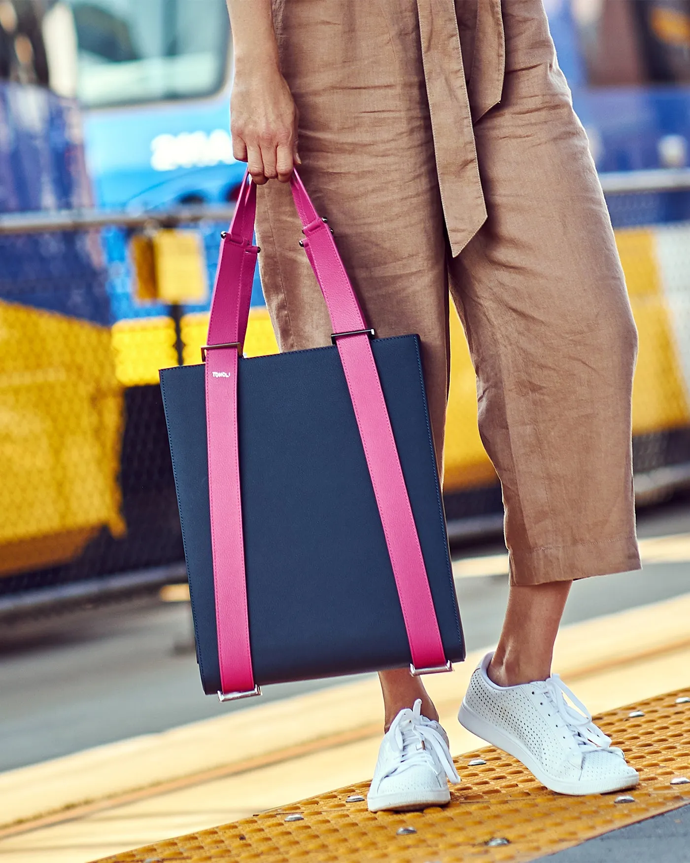 kora large convertible tote in aria leather - flirty denim
