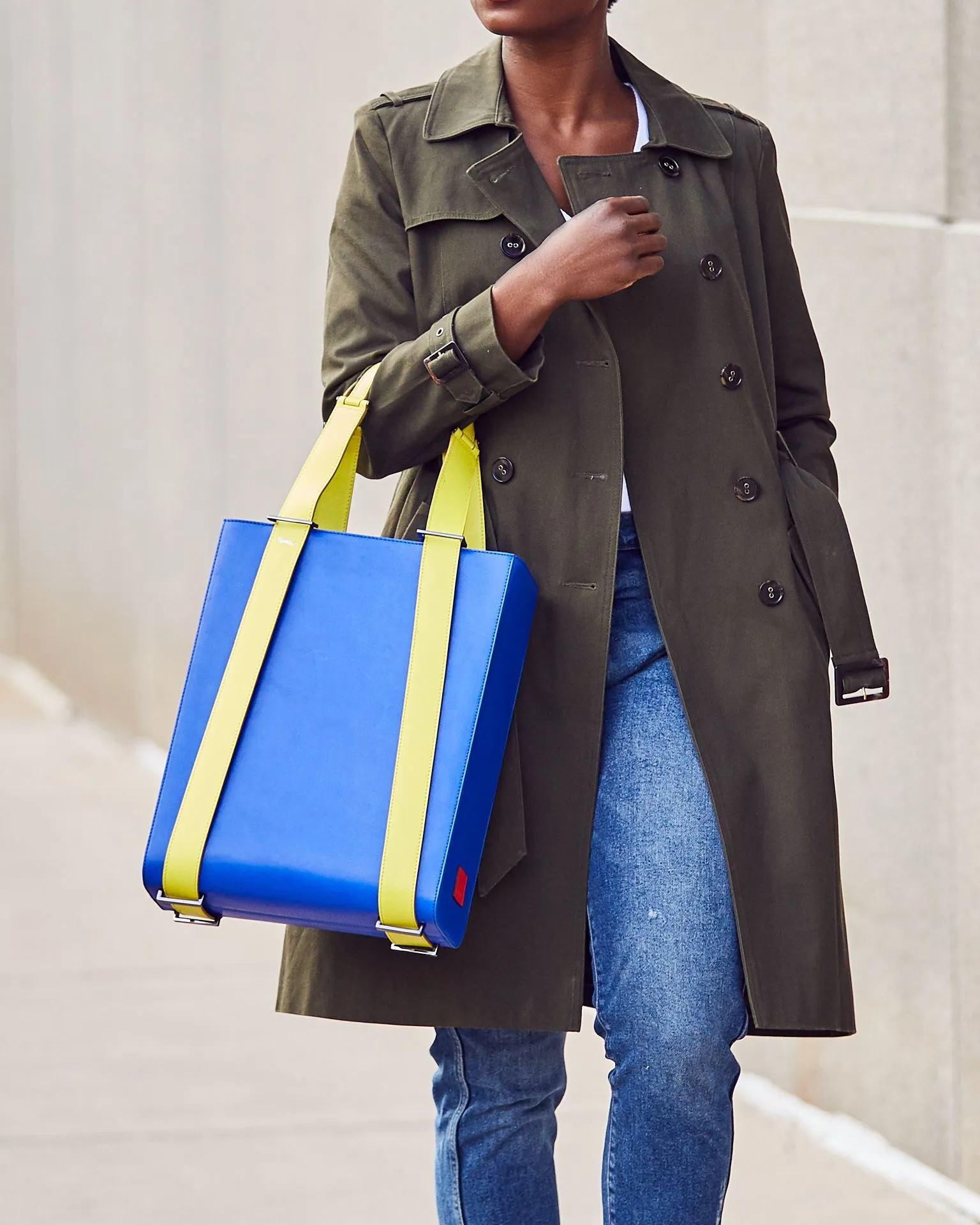 kora large convertible tote in aria leather - lime blue