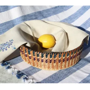 Large Fruit or Pastry Basket with Navy and Plum Detail