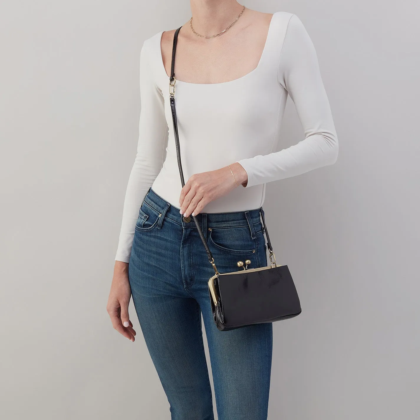 Lauren Frame Crossbody In Polished Leather - Black