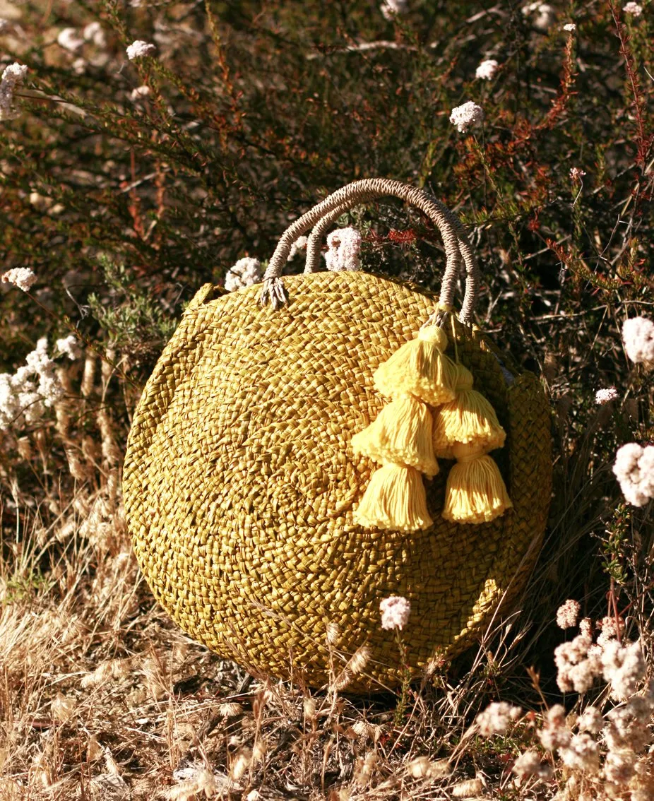 Luna Limon Straw Bag with Yellow Tassels