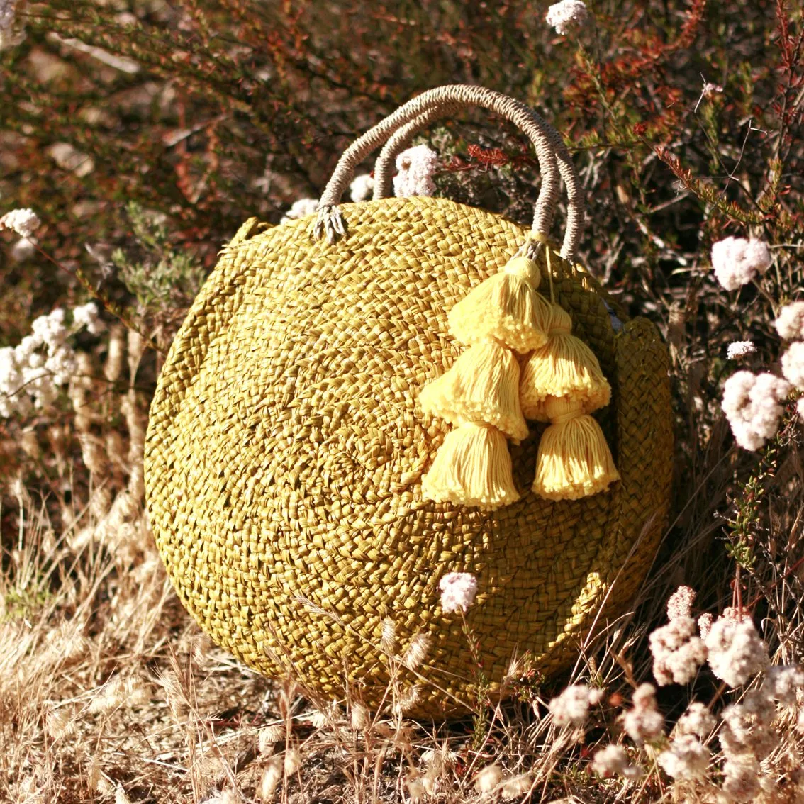 Luna Limon Straw Bag with Yellow Tassels