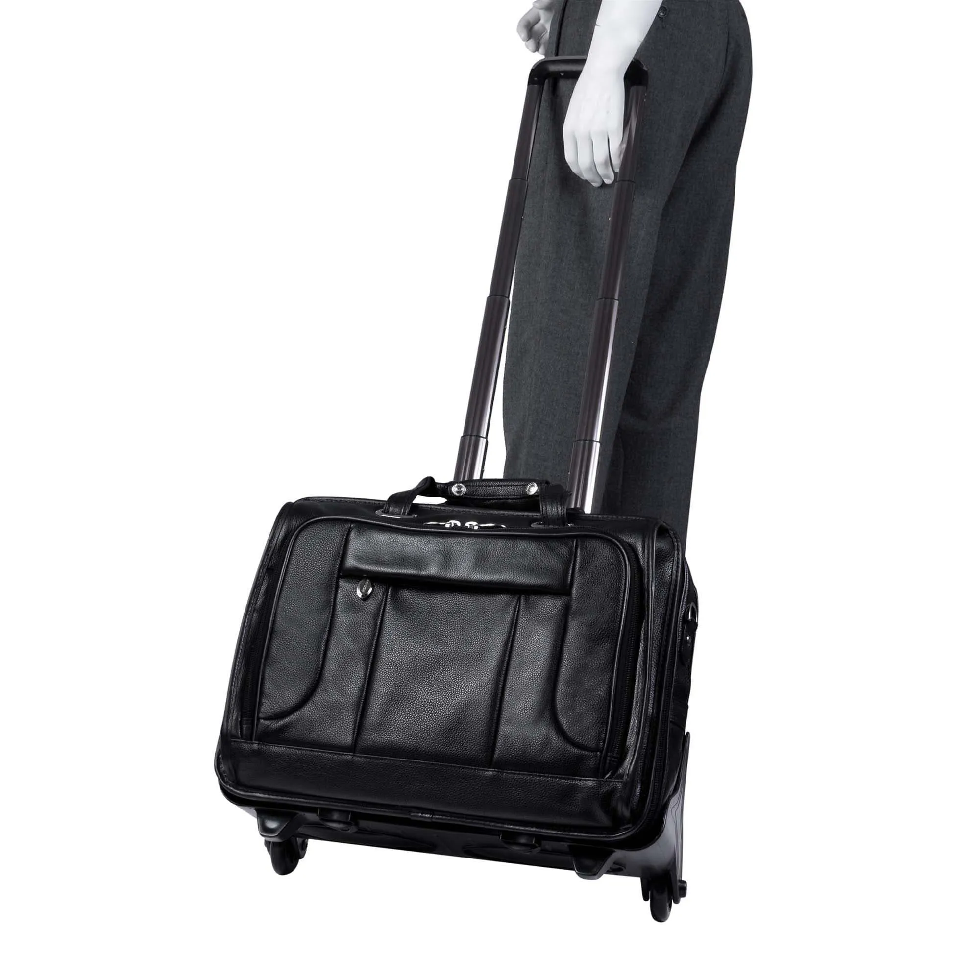 McKlein West Town 15.6" Leather Fly Through Checkpoint Friendly Patented Detachable  Wheeled Laptop Briefcase