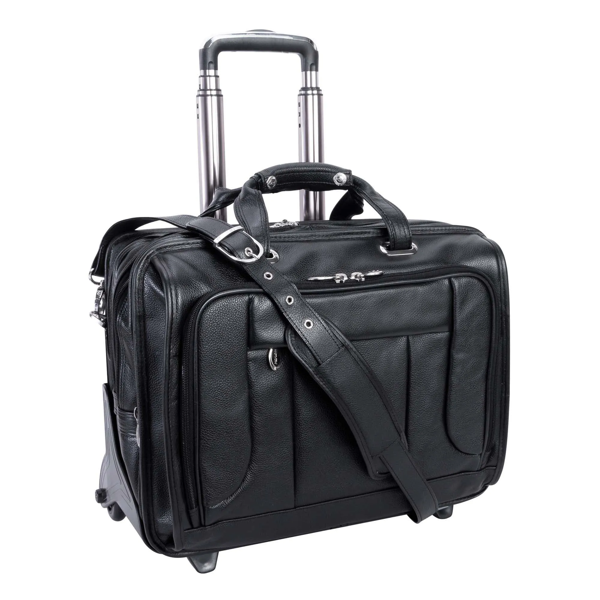 McKlein West Town 15.6" Leather Fly Through Checkpoint Friendly Patented Detachable  Wheeled Laptop Briefcase