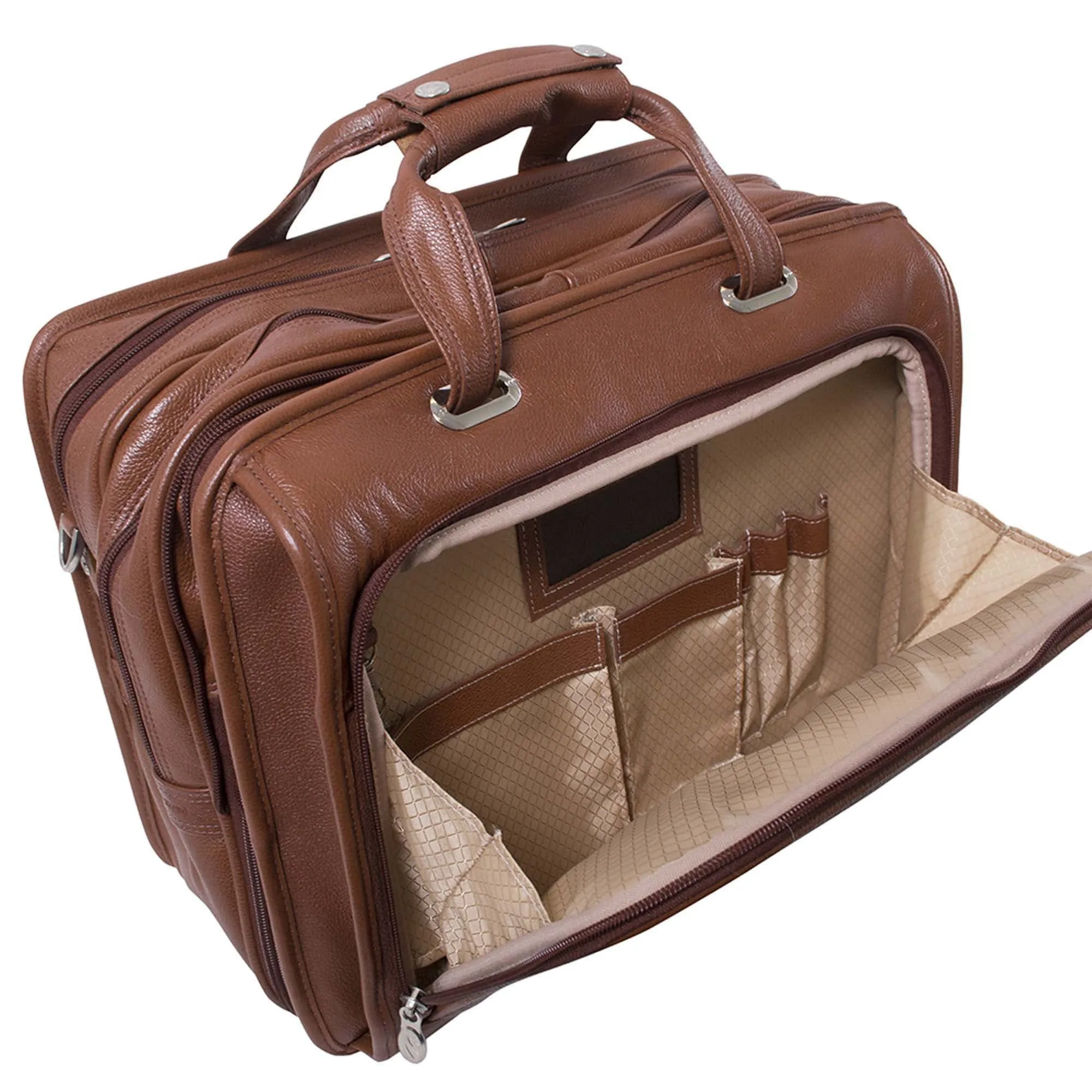 McKlein West Town 15.6" Leather Fly Through Checkpoint Friendly Patented Detachable  Wheeled Laptop Briefcase