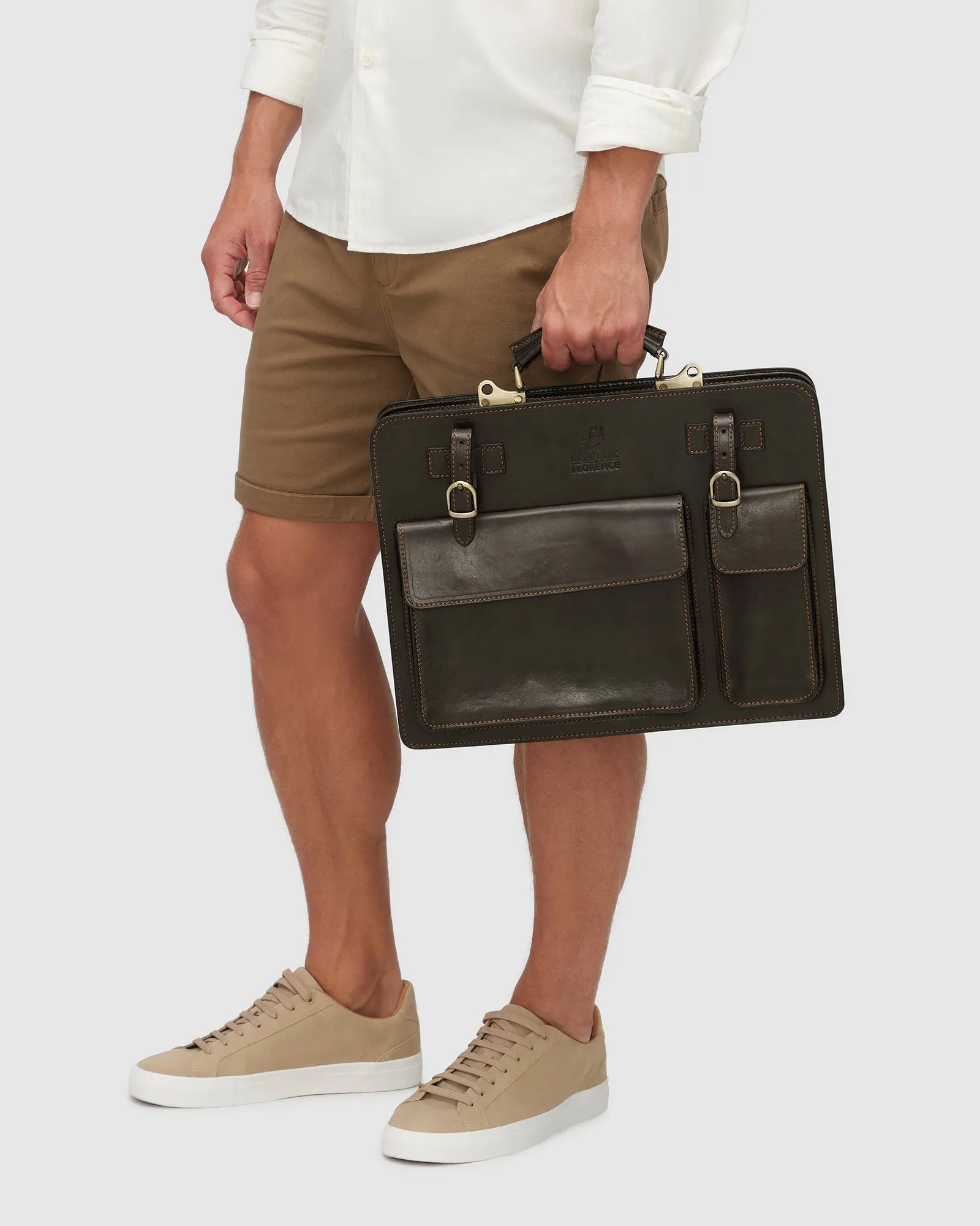 Munich Choc - Leather Briefcase double compartments