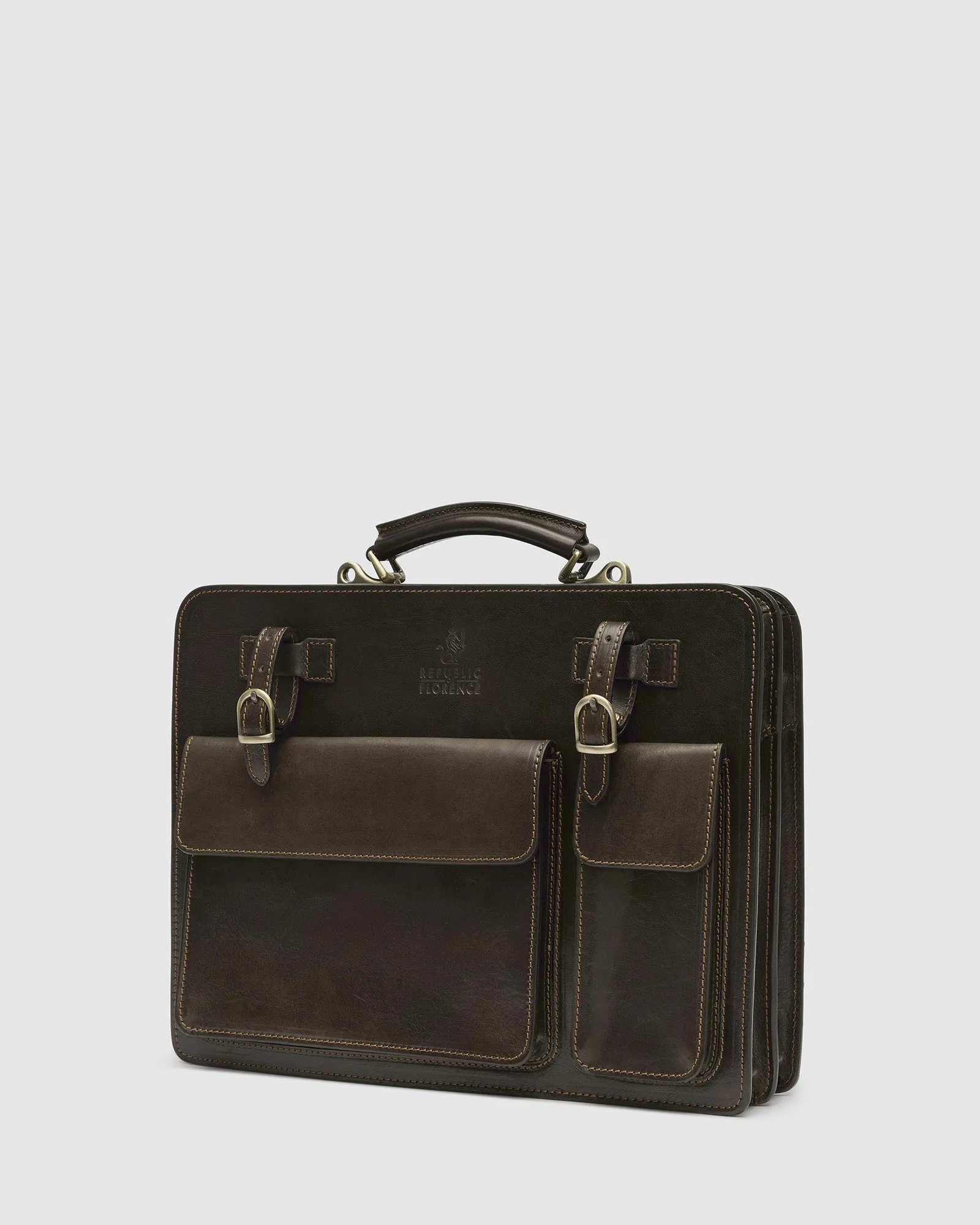 Munich Choc - Leather Briefcase double compartments
