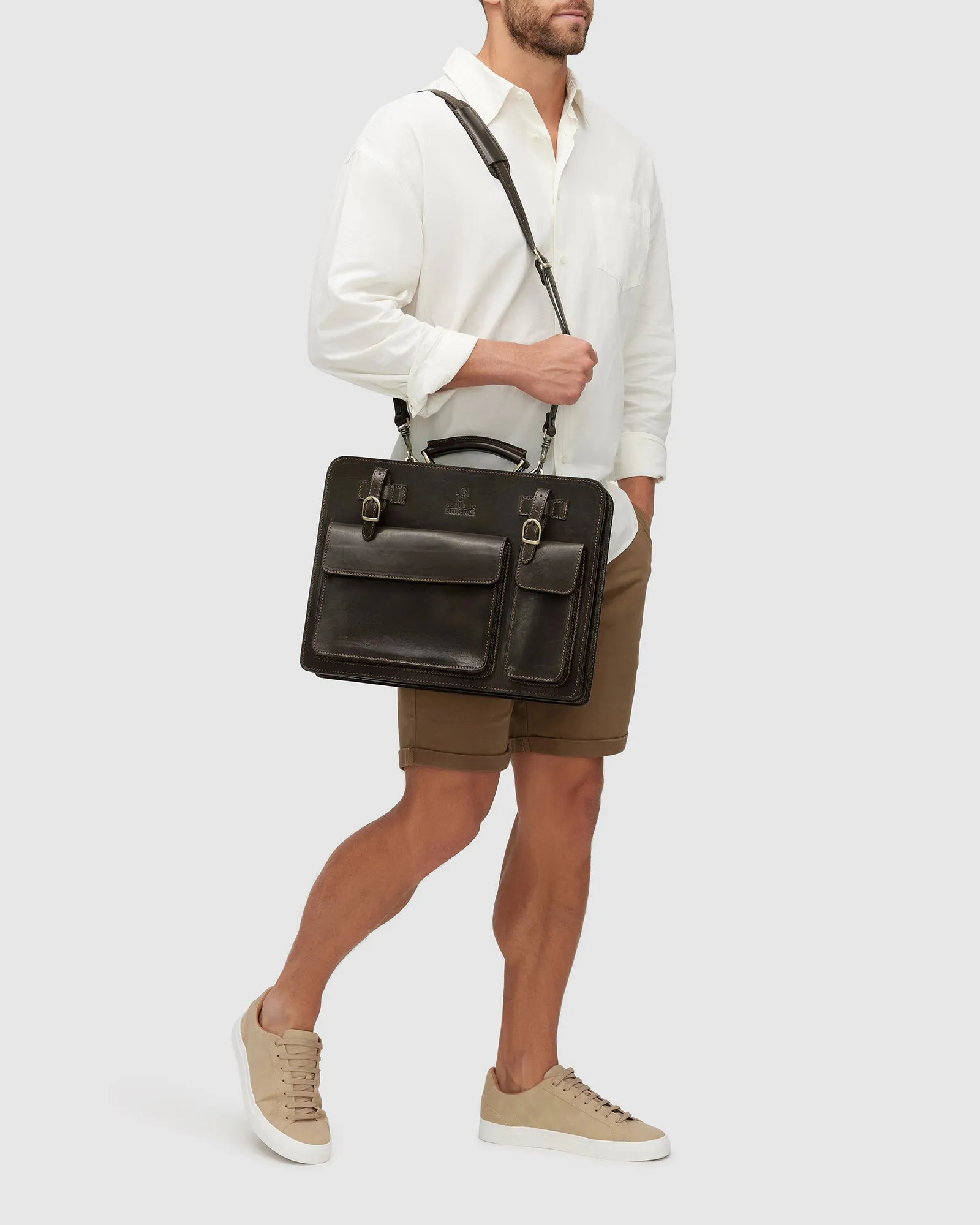 Munich Choc - Leather Briefcase double compartments